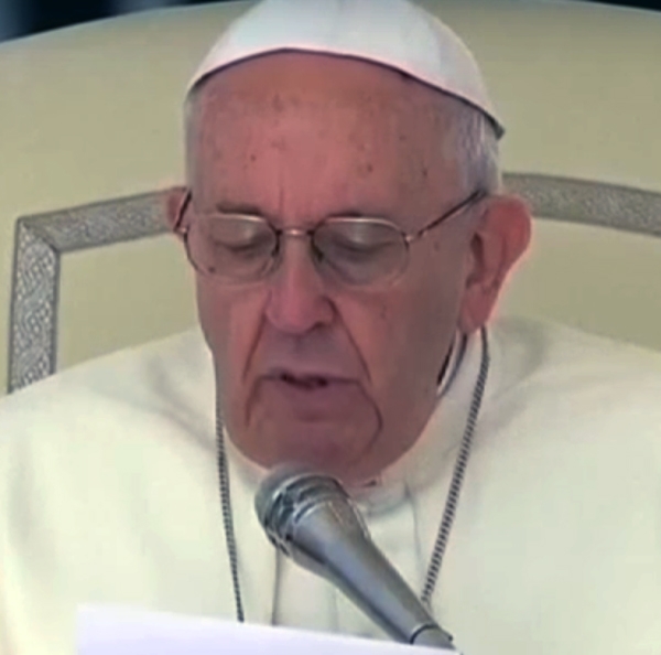 4월 25일 수요 일반 알현에서 특별 기도 시간을 갖고 있는 프란치스코 교황.  /유튜브 캡처