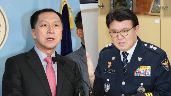김기현(왼쪽) 전 울산시장과 황운하 대전경찰청장. /법률방송
