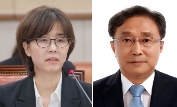 이미선(왼쪽) 헌법재판관과 유남석 헌법재판소장. /법률방송