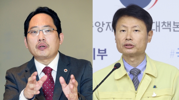 최대집(왼쪽) 대한의사협회 회장, 김강립 보건복지부 차관. /법률방송
