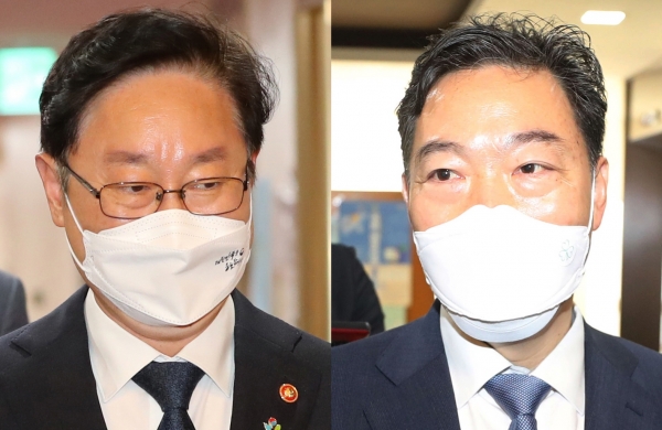 박범계(왼쪽) 법무부장관과 김오수 검찰총장. /법률방송