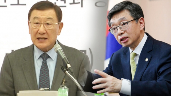 이용우(왼쪽) 전 대법관, 김현(오른쪽) 전 대한변호사협회장. /법률방송